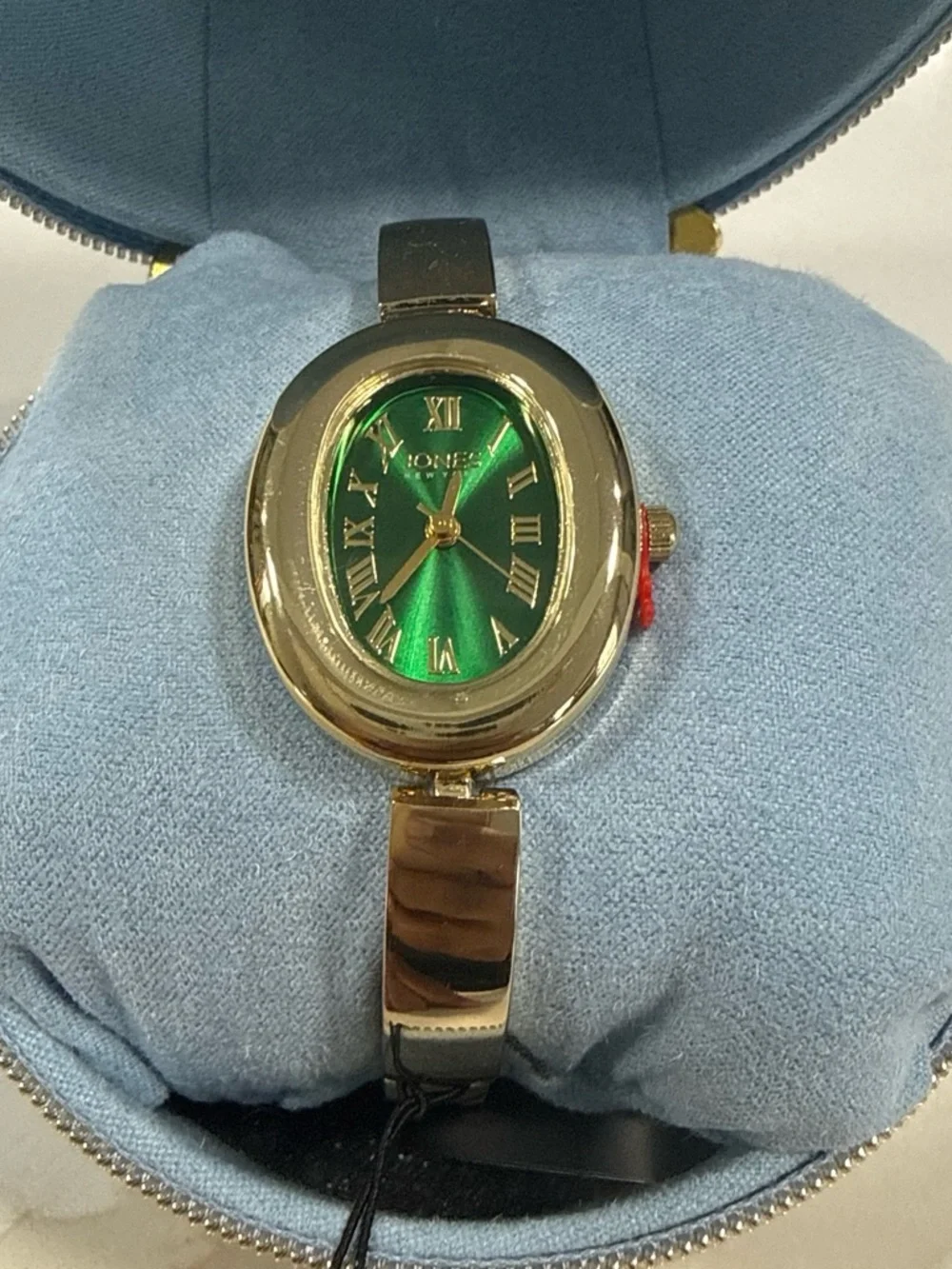 Jones New York Gold-Tone Watch with Green Dial and Slim Bracelet